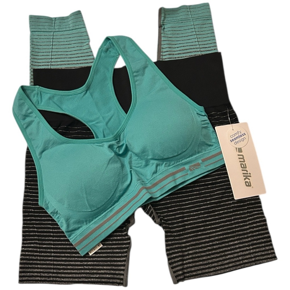 Marika Teal and Black Sports Bra (Set) NWT - Sz MEDIUM